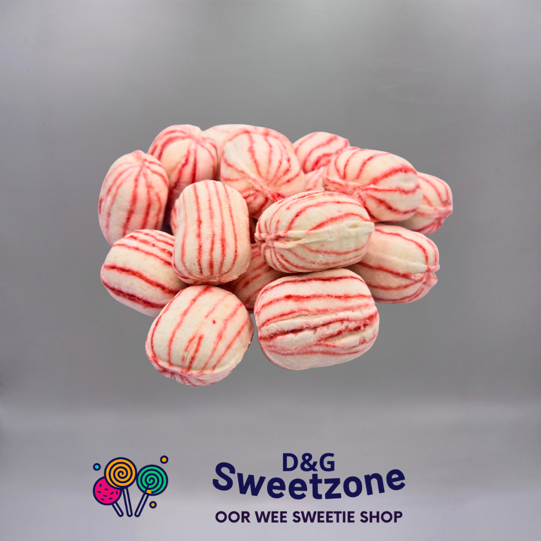 Gibb's Berwick Cockles - red and white striped Scottish peppermint rock sweets