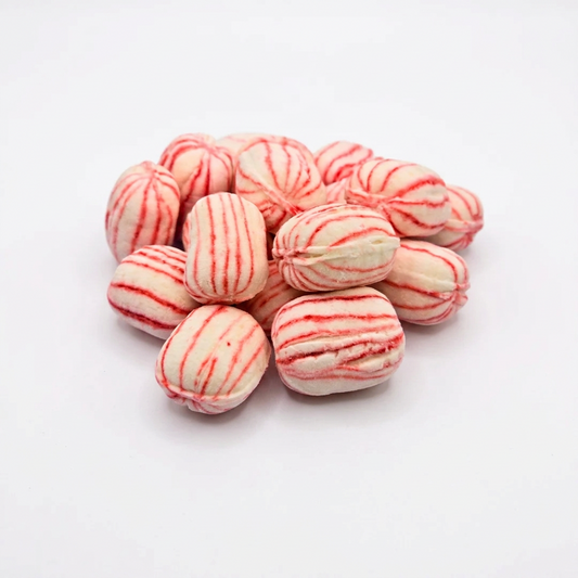 Gibb's Berwick Cockles - red and white striped Scottish peppermint rock sweets
