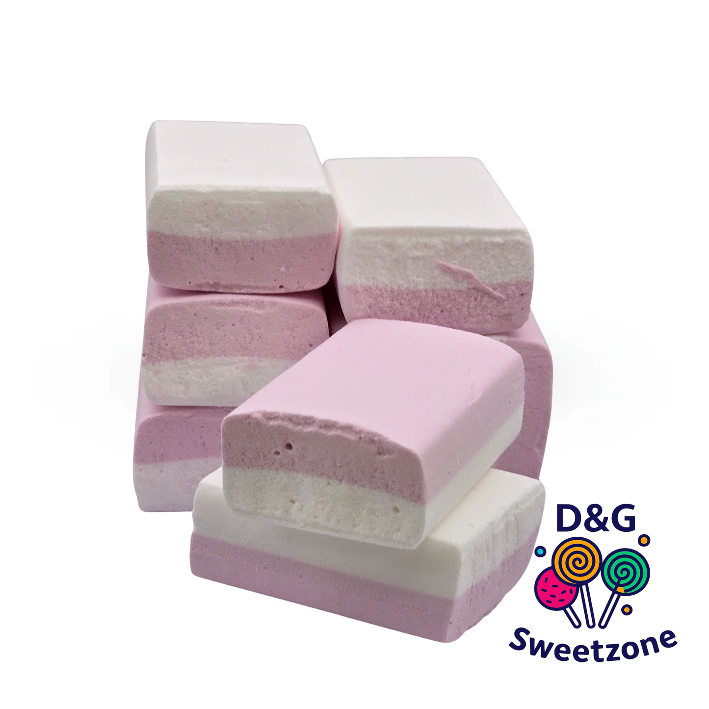Van-Vliet Strawberry Sherbet Blocks – sweet strawberry fizzy sherbet sweets in pink and white cubes, traditional British pick n mix confectionery