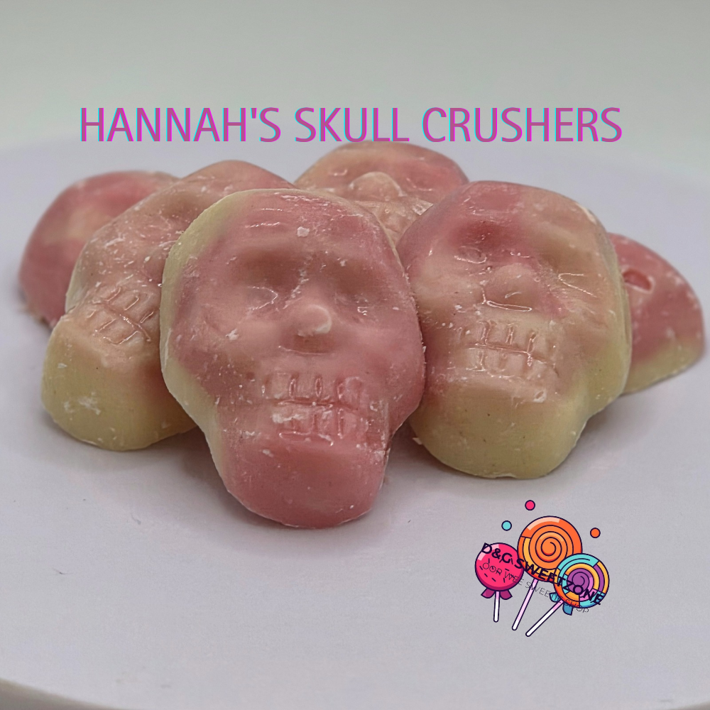 Hannah's Skull Crushers – Strawberry and cream-flavoured chocolate sweets shaped like spooky skulls.