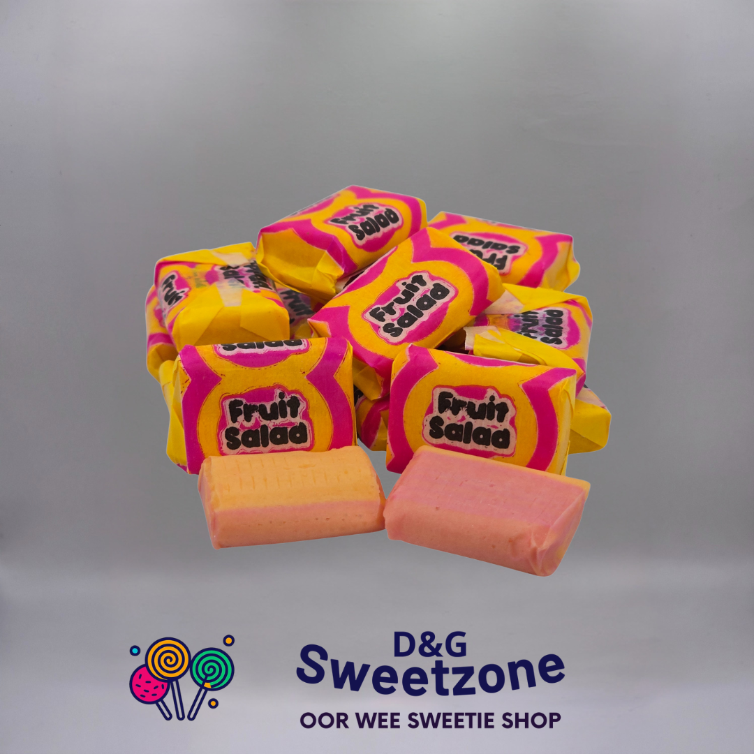 Barratt Fruit Salad Chews – classic pineapple and raspberry flavour chews, pick n mix at D&G Sweetzone, Stirling
