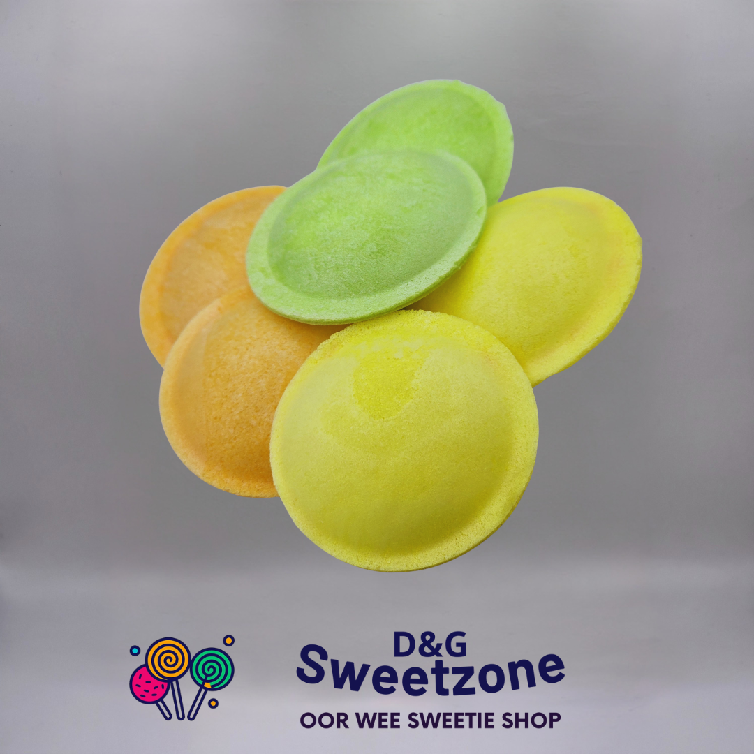 Frisia Sour Mix Flying Saucers – sour sherbet filled wafer discs, vegan pick n mix at D&G Sweetzone, Stirling
