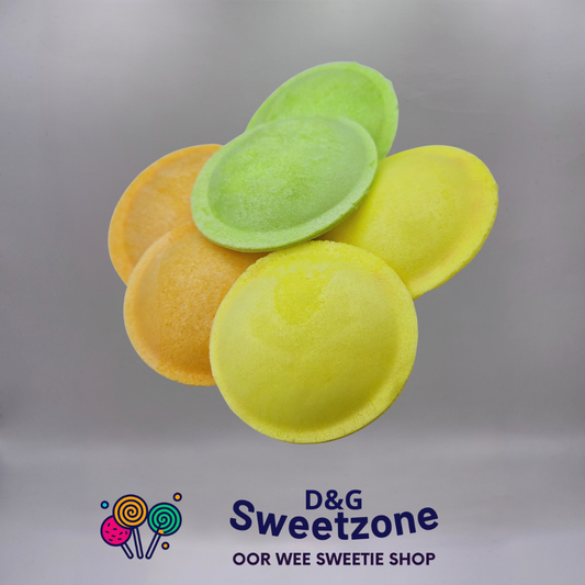 Frisia Sour Mix Flying Saucers – sour sherbet filled wafer discs, vegan pick n mix at D&G Sweetzone, Stirling
