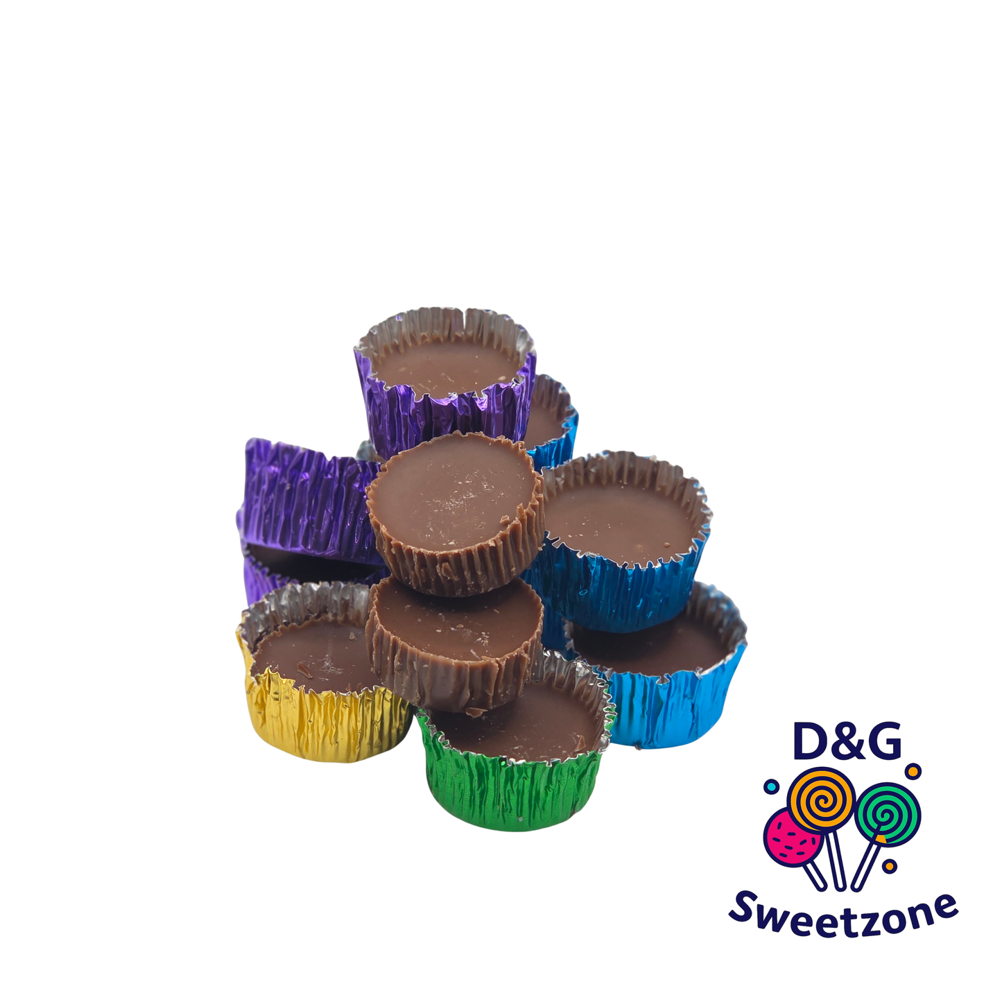 Hannah's Icy Chocolate Cups - chocolate flavoured candy cups with colourful foil wrappers

