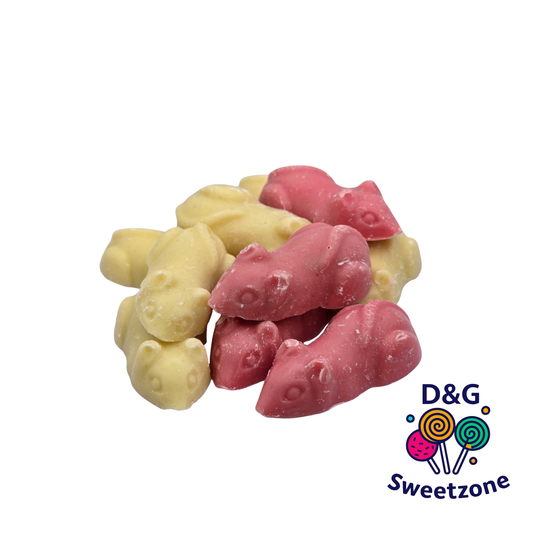 Hannah's Pink & White Mice - strawberry and cream flavoured mouse-shaped sweets with melt-in-the-mouth texture
