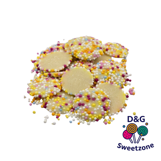 Hannah's White Choc Snowies – white chocolate flavour snowball sweets, pick n mix at D&G Sweetzone, Stirling