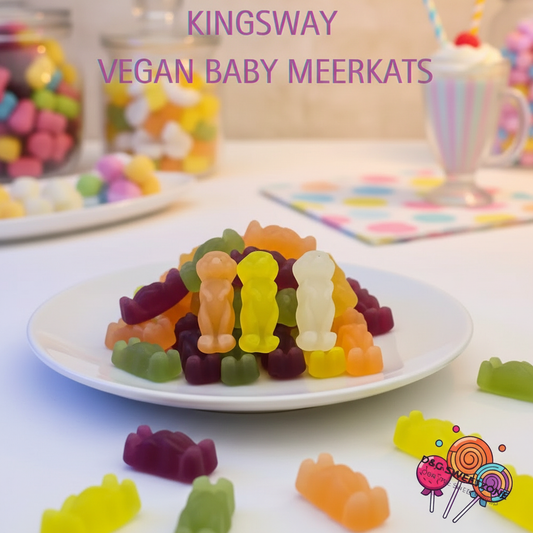 Kingsway Vegan Baby Meerkats – soft foam gummy sweets in assorted fruit flavours, suitable for vegans
