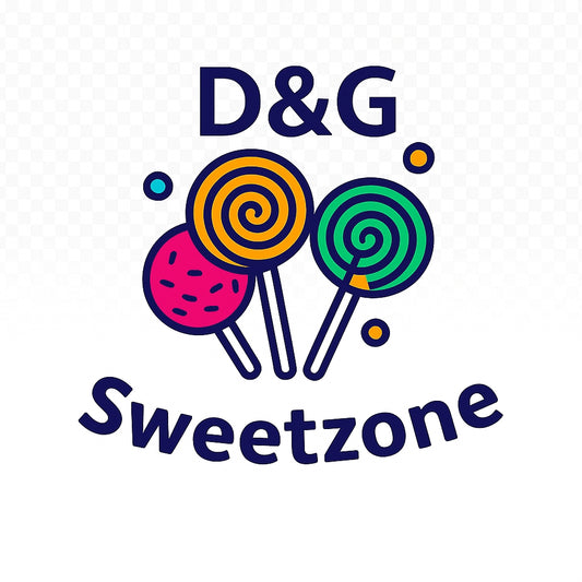 Logo of D&G Sweetzone with colorful lollipops on a white background