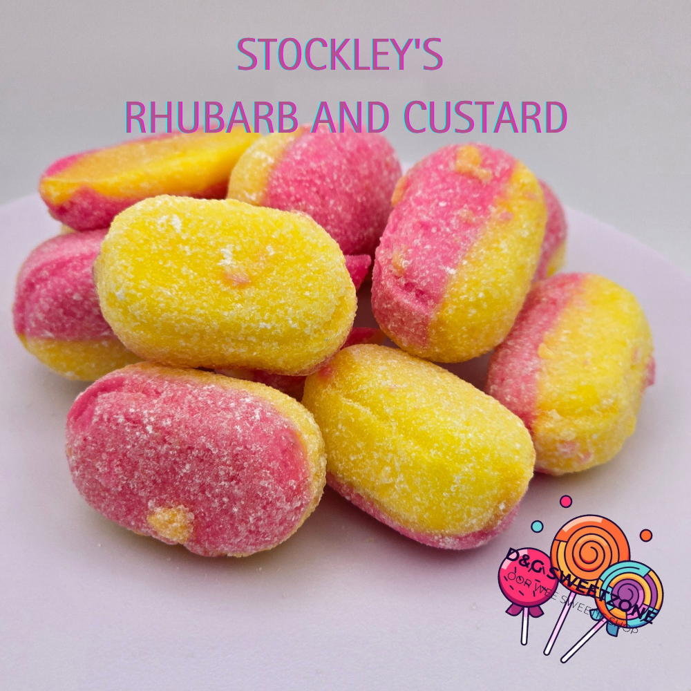 Stockley's Rhubarb and Custard - Traditional British rhubarb & custard flavoured boiled sweets.
