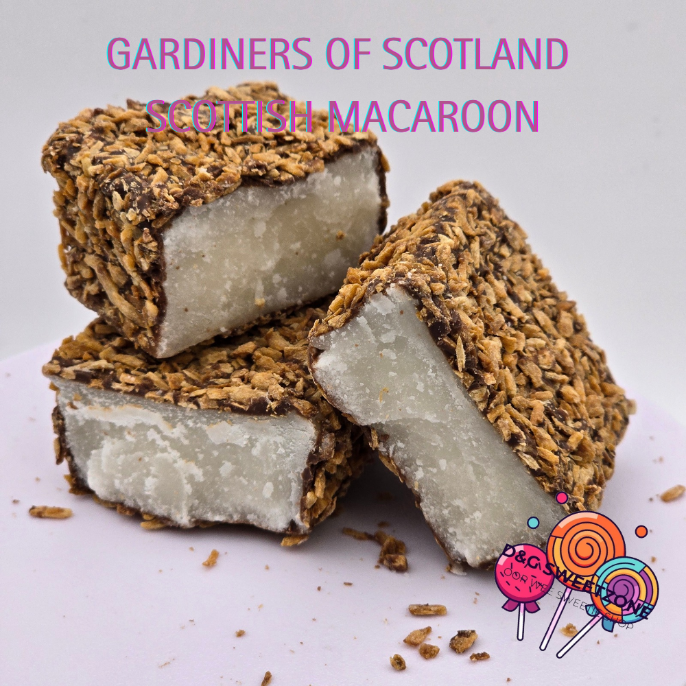 Gardiners of Scotland Scottish Macaroon - Traditional Scottish confectionery with a creamy fondant centre, coated in dark chocolate and toasted coconut.