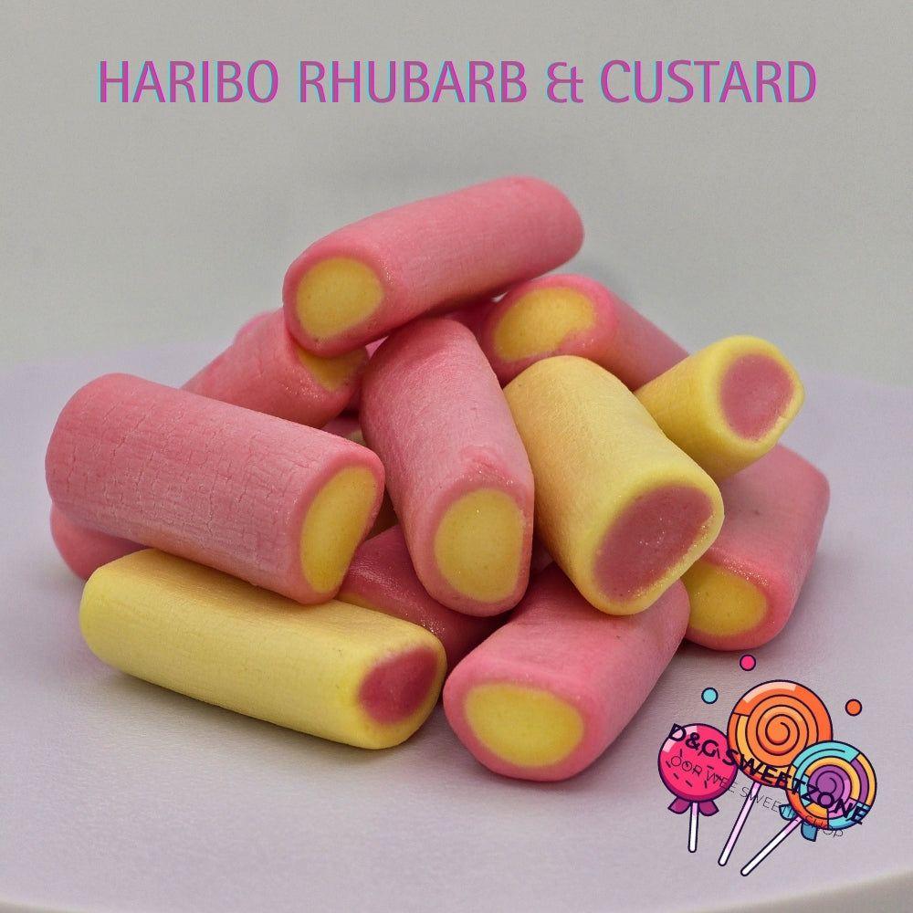 Haribo Rhubarb & Custard - Soft fruit-flavoured sweets with a rhubarb and custard twist.