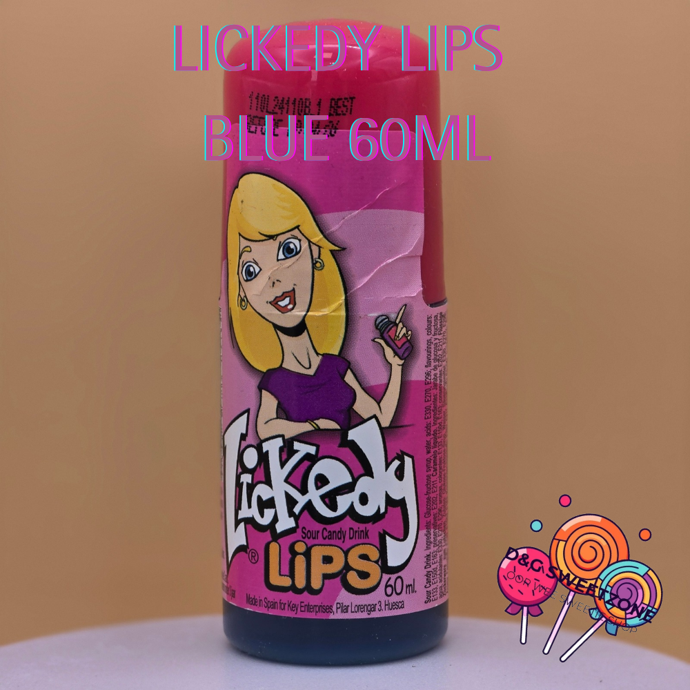 Lickedy Lips Blue 60ml - Sour rolling candy liquid in a fun pink bottle