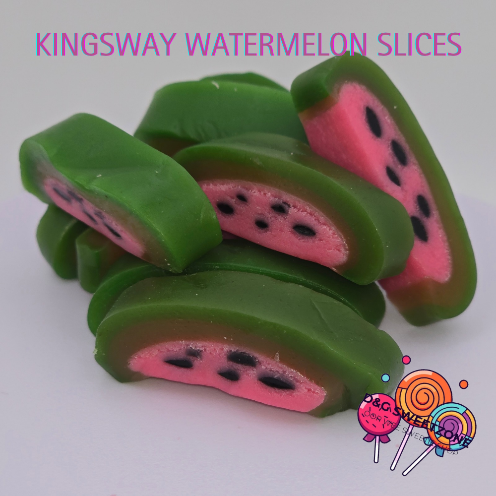 Kingsway Watermelon Slices - Soft, chewy sweets with a juicy watermelon flavour and sugar-paste filling.