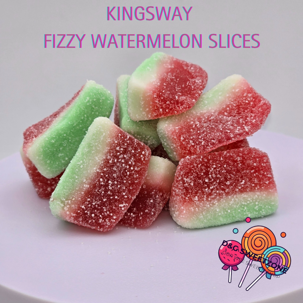 Kingsway Fizzy Watermelon Slices - Sour watermelon-flavoured jelly sweets with a fizzy sugar coating.
