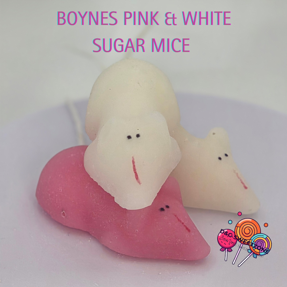 Boynes Pink & White Sugar Mice - Pink and white sugar mice with cotton tails