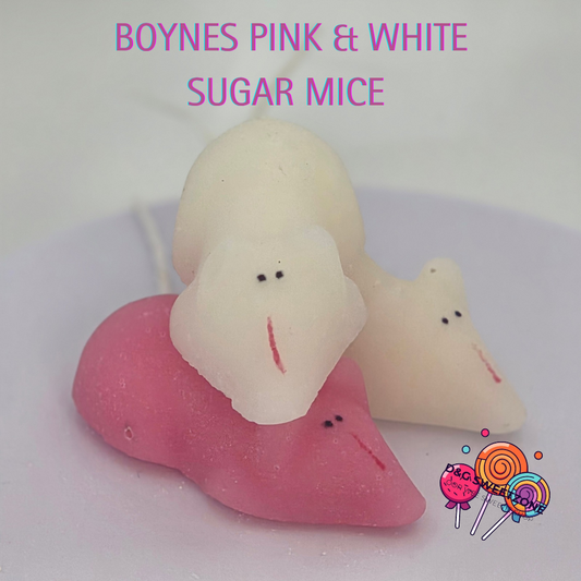 Boynes Pink & White Sugar Mice - Pink and white sugar mice with cotton tails