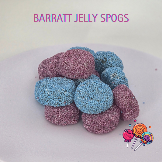 Barratt Jelly Spogs – Aniseed-flavoured jelly sweets with a crunchy sugar coating, formerly known as jelly buttons.