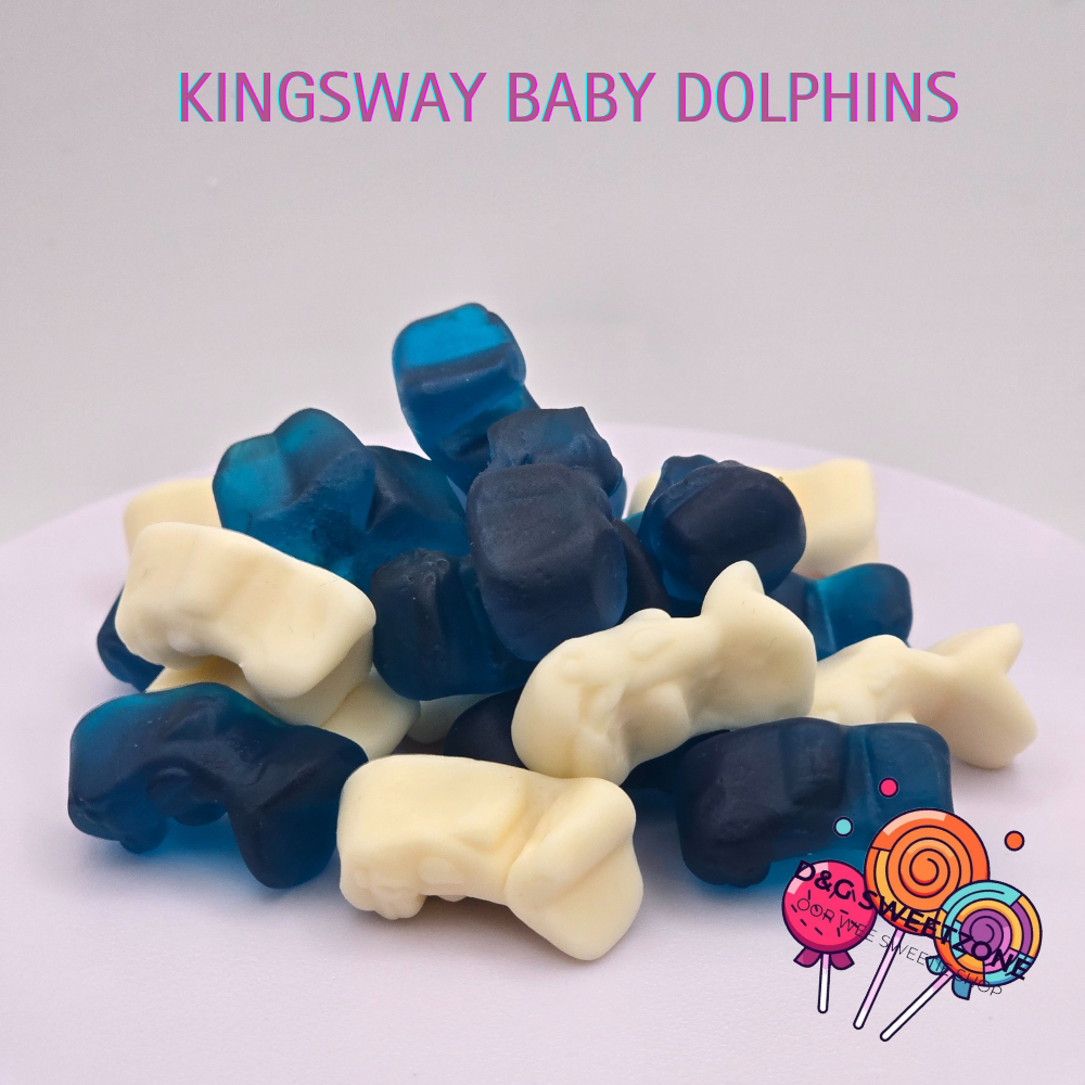 Kingsway Baby Dolphins – Fruit-flavoured jelly sweets shaped like playful blue and white dolphins.