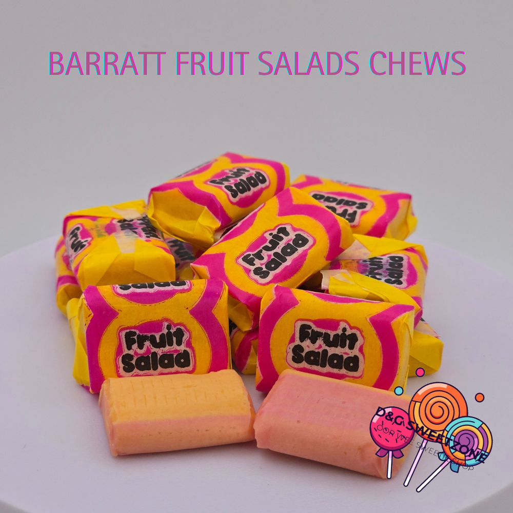 Barratt Fruit Salad Chews - Raspberry and pineapple-flavoured chewy sweets with a retro twist.