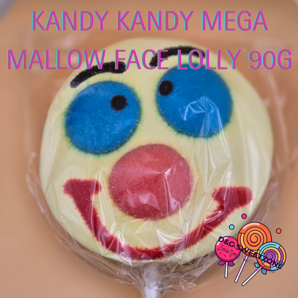 Kandy Kandy Mega Mallow Face Lolly 90g - Smiley face marshmallow lolly