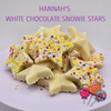 Hannah's White Chocolate Snowie Stars – Star-shaped white chocolate-flavoured candy topped with colourful sprinkles.