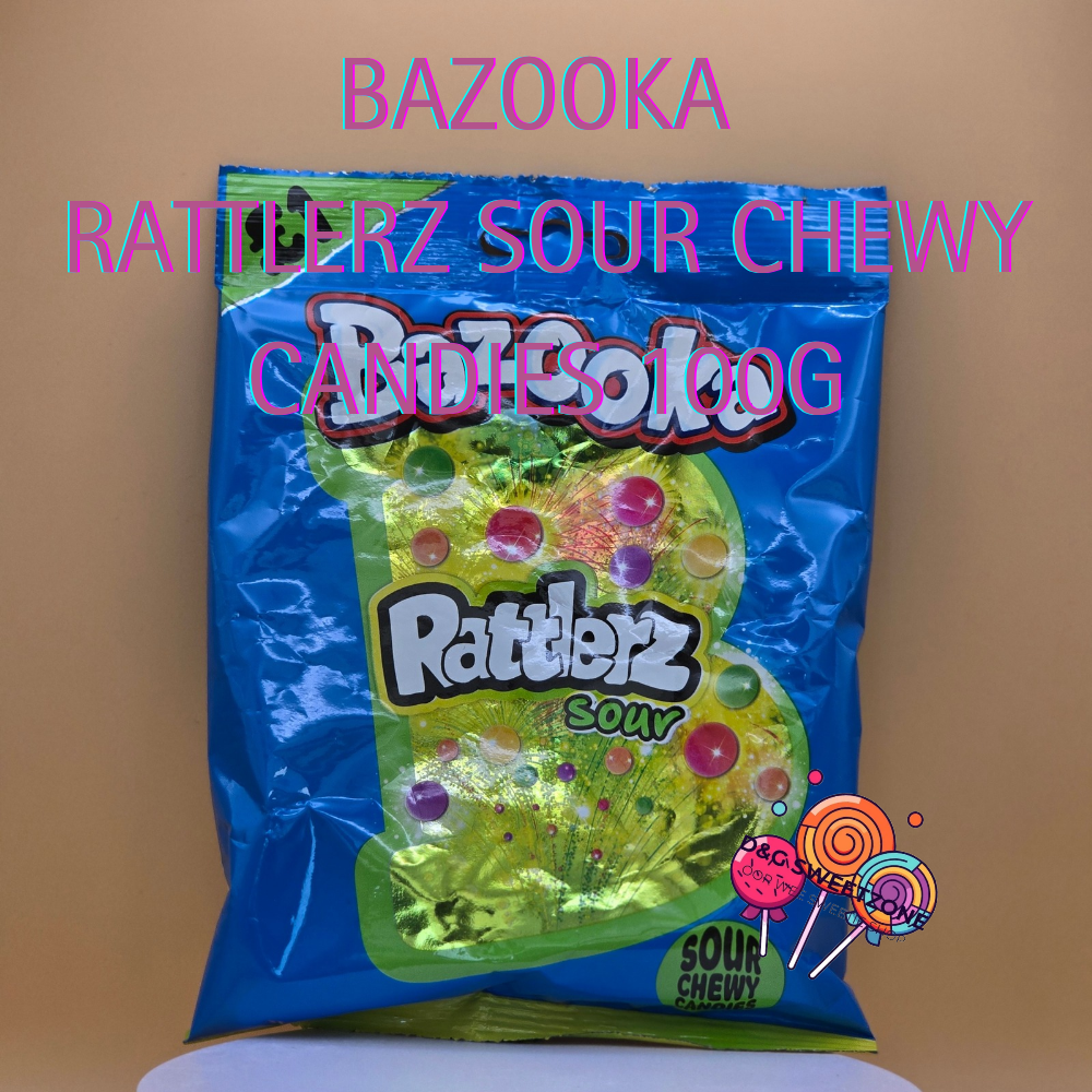Bazooka Rattlerz Sour Chewy Candies 100g – Tangy, chewy sweets with a crunchy shell and a bold burst of fruity flavour.