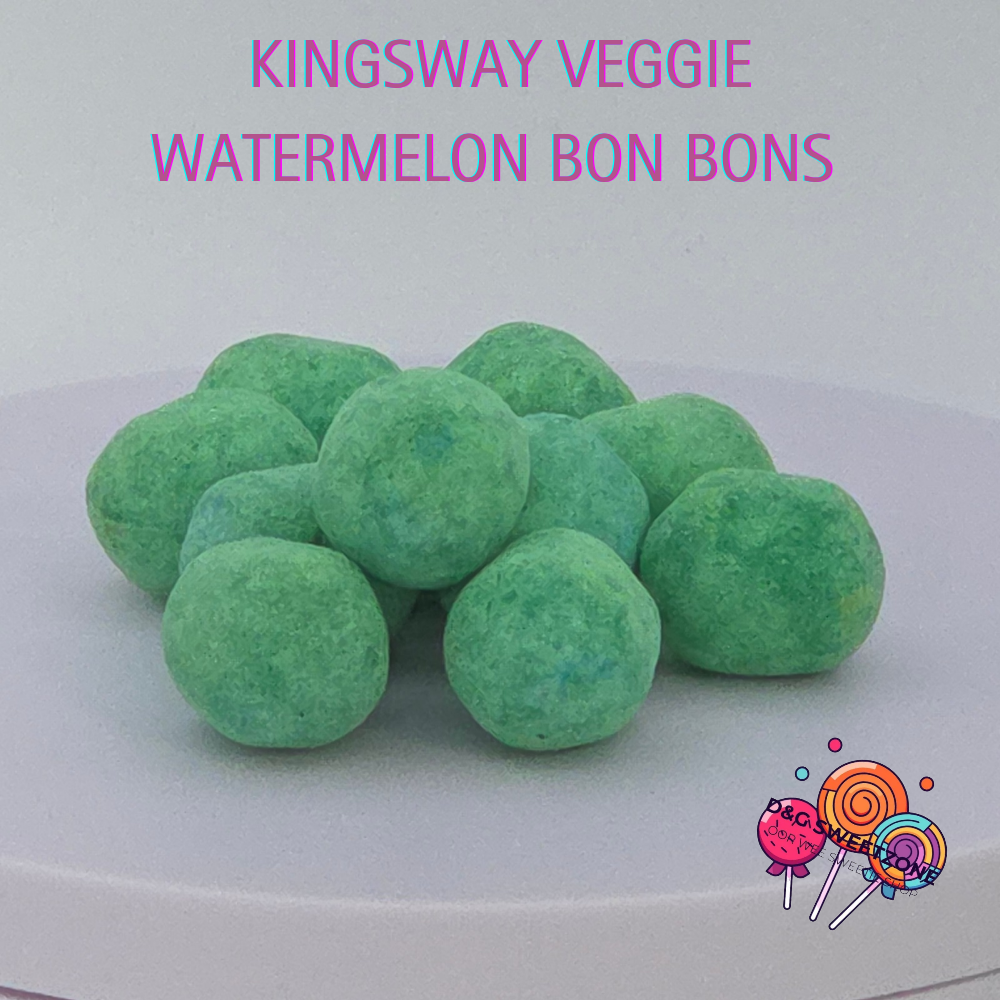 Kingsway Veggie Watermelon Bon Bons - Sugar-dusted watermelon flavour chewy sweets.