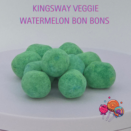 Kingsway Veggie Watermelon Bon Bons - Sugar-dusted watermelon flavour chewy sweets.